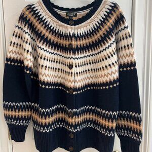 J.Crew Cashmere Fair Isle Cardigan Sweater - Size Large